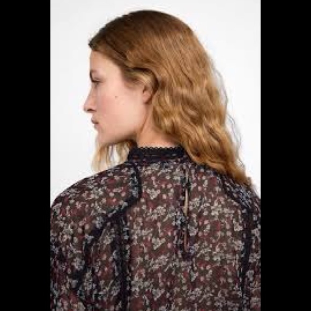 Zara Floral Print Peasant Blouse Balloon Sleeves - Picture 3 of 10